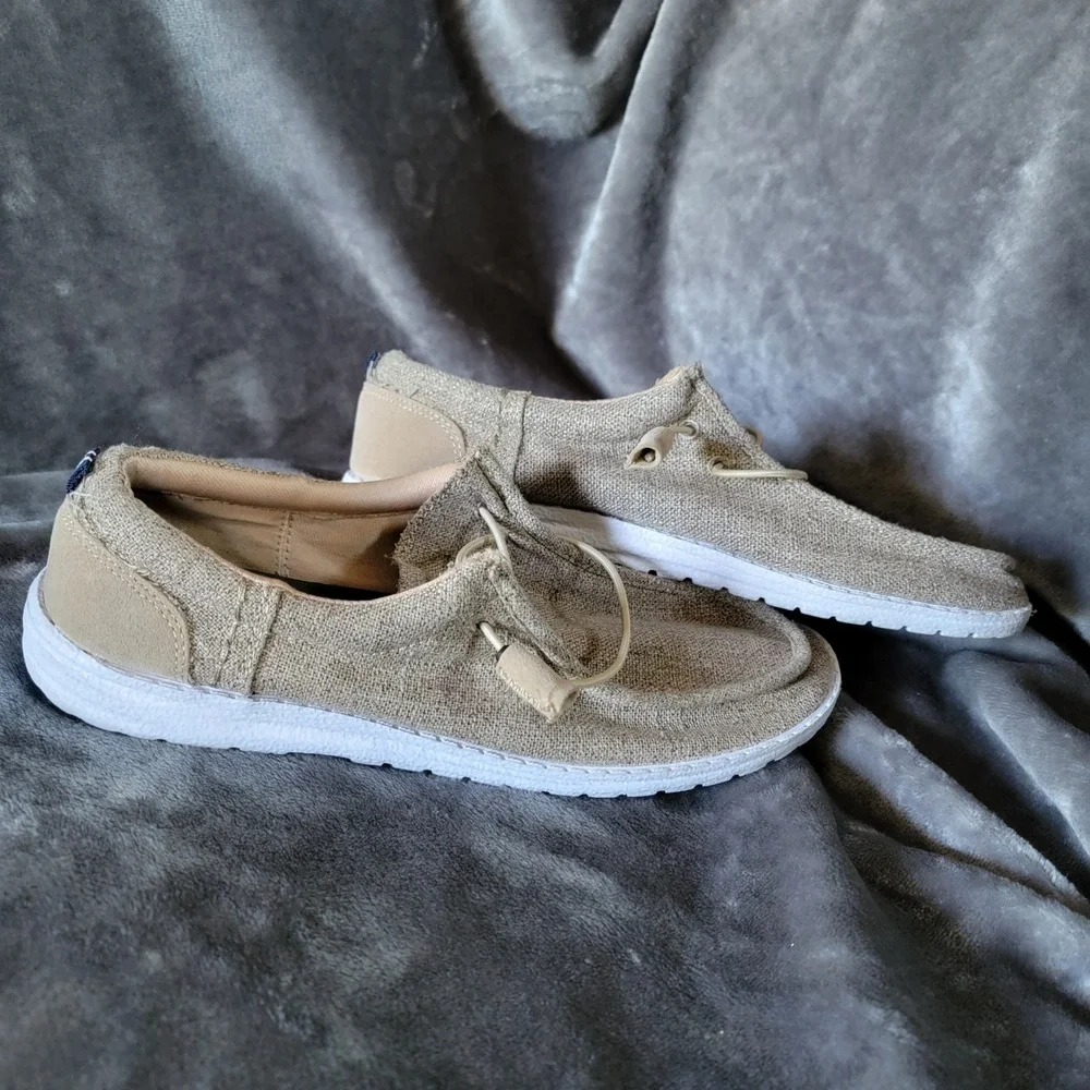 Postell Slip On Boat Shoes Mens Size 9 Tan Khaki Excellent QDP015 Loafers